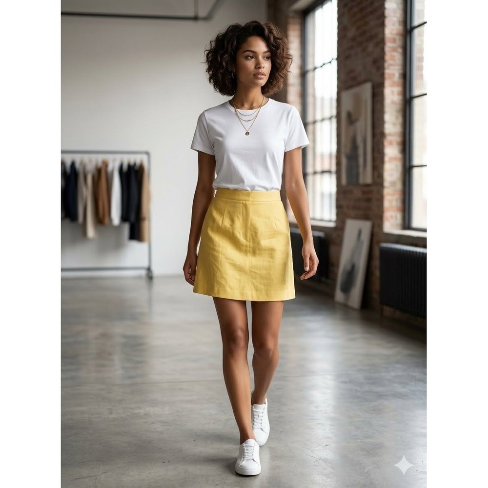 Yellow Linen Blend A-Line Mini Skirt Women 16P Petite Lined Summer Casual